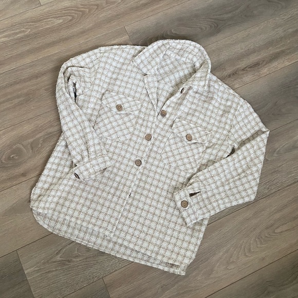 Kiss the Rainbow, Button up shift jacket, beige, plaid pattern - Picture 1 of 2